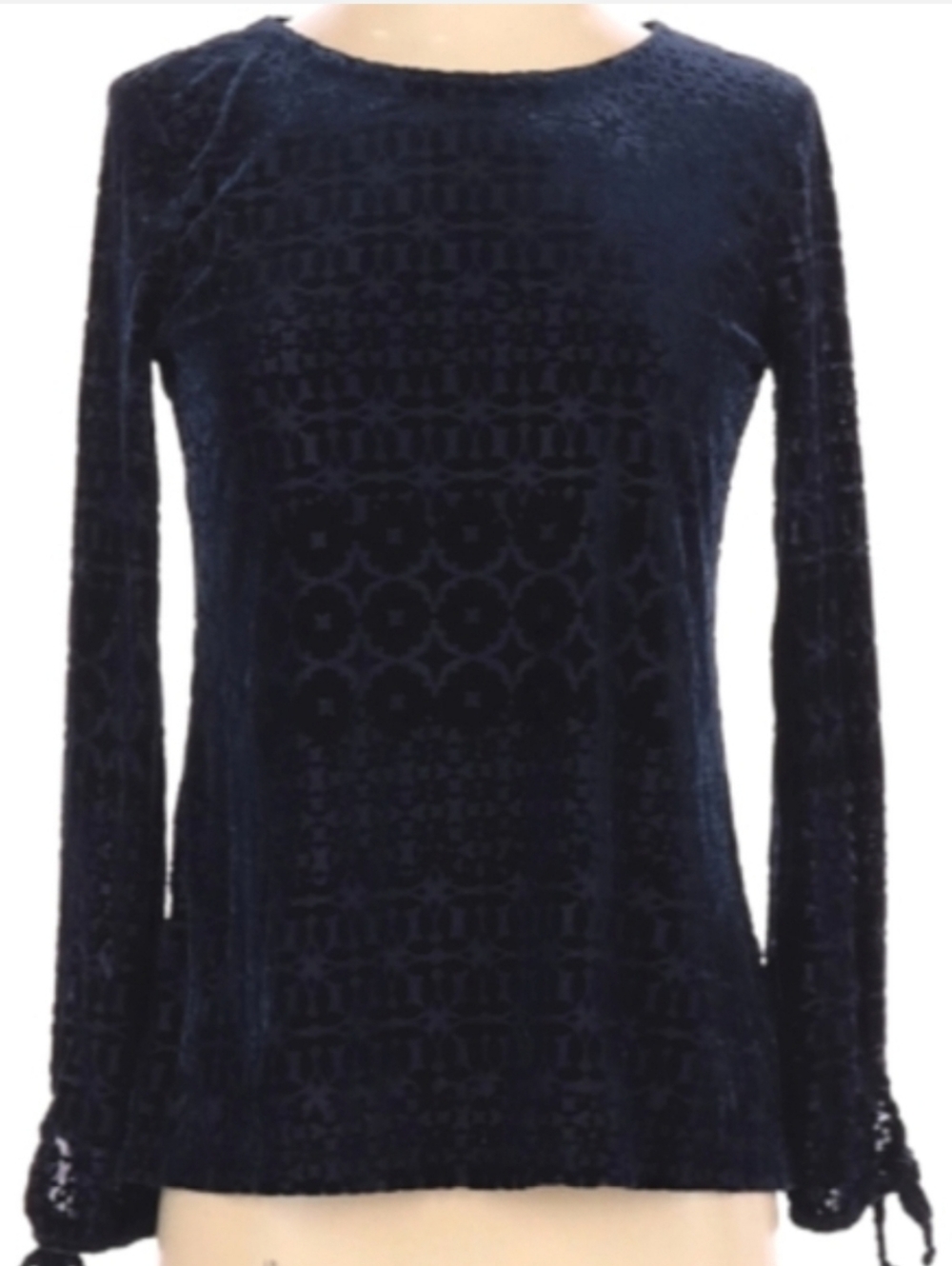 Y2K Navy Blue Burnout Velvet Stretch Top Whimsygoth Geometric Texture Blouse